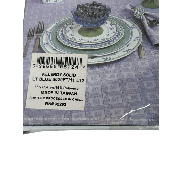 New Villeroy & Boch Solid Tablecloth Light Blue 70" Round Cotton Poly Blend - Picture 3 of 4